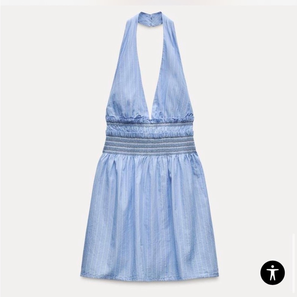 NWT Zara Striped Poplin Halter Mini Dress Size XL - Picture 5 of 10